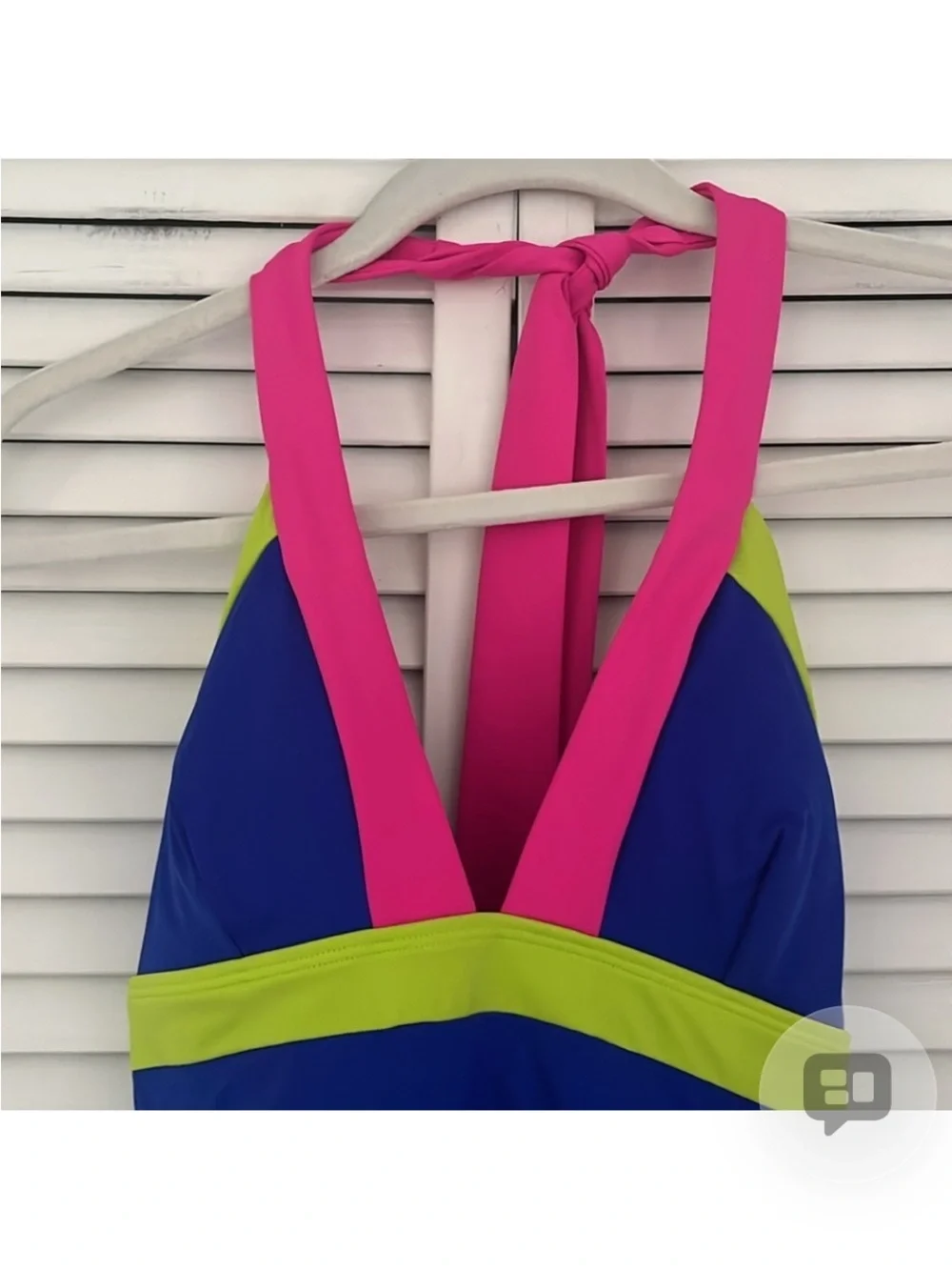 Boden cobalt blue One-Piece halter Swimsuit with Pink Straps and Lime Trim